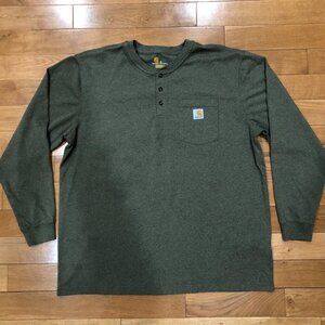Carhartt Original Fit Henley Long Sleeve Olive Green Shirt Size XL